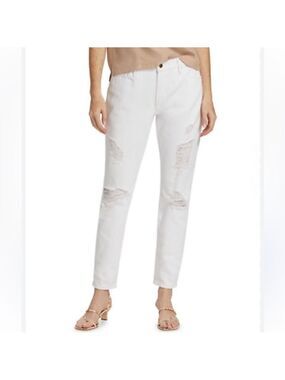 FRAME Le Garçon White Straight Leg Distressed Rolled Cuff Boyfriend Jeans Sz 31